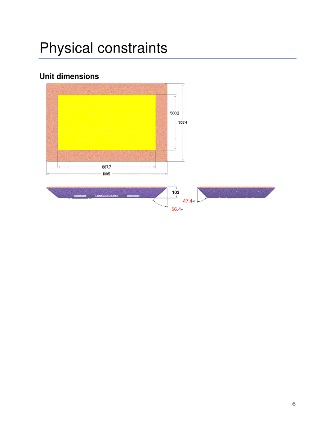 Samsung SUR40 manual Physical constraints, Unit dimensions 