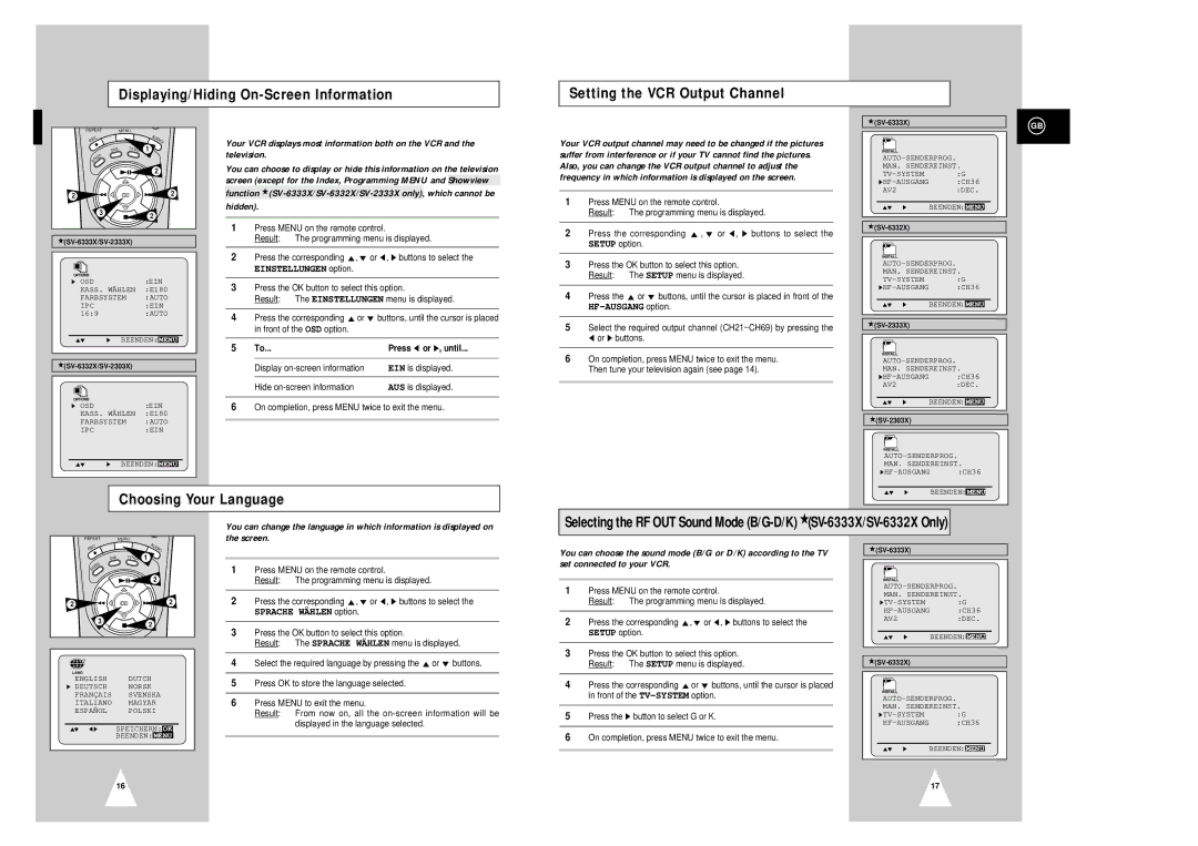 Samsung SV-6333X, SV-6332X, SV-2303X, SV-2333X instruction manual Choosing Your Language, Press or ❿, until 