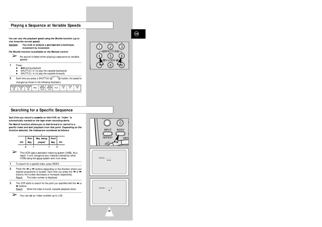 Samsung SV-6332X Playing a Sequence at Variable Speeds, Searching for a Specific Sequence, Prev, Next Etc Seq, Seq Etc 