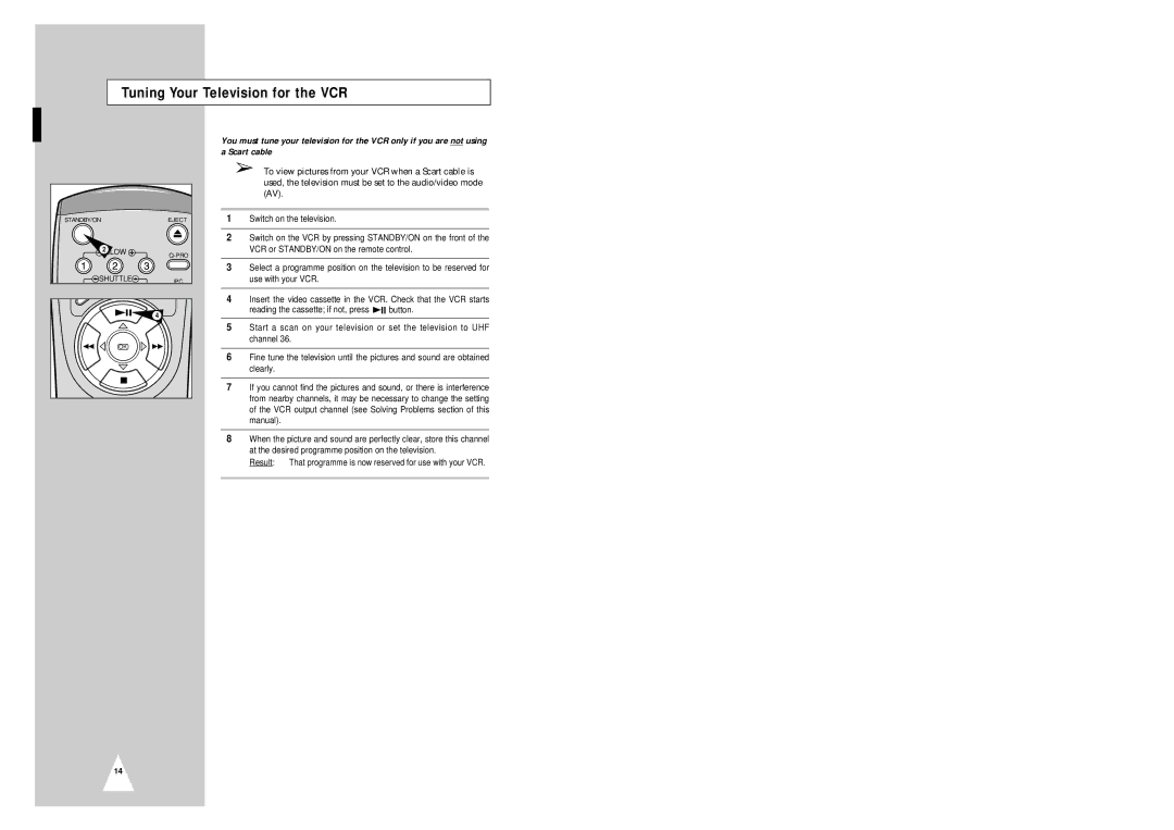 Samsung SV-6332X, SV-2303X, SV-6333X, SV-2333X instruction manual Tuning Your Television for the VCR 