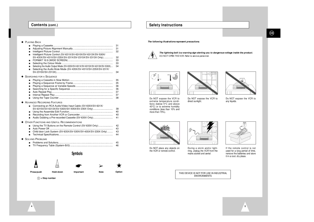 Samsung SV-631X, SV-635X, SV-235X, SV-435X, SV-431X Safety Instructions, Format 169 Wide Screen, Press/push, = Step number 