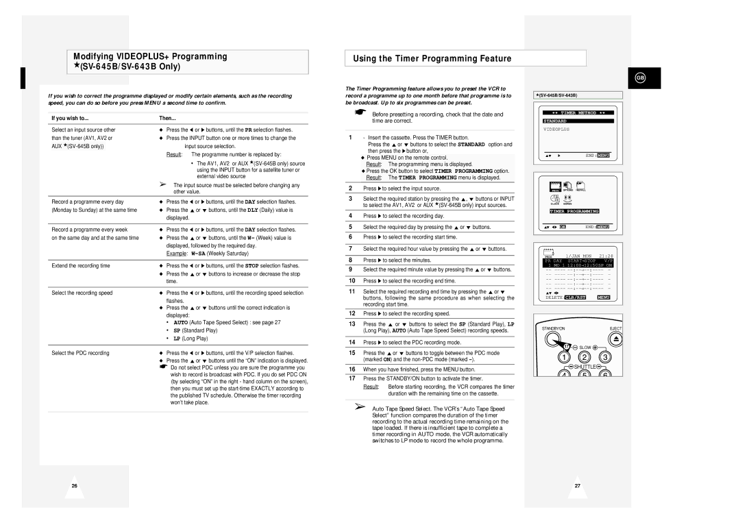 Samsung SV-643B, SV-645B instruction manual If you wish to Then 