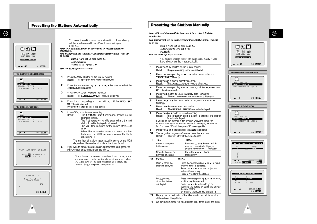 Samsung SV-650B, SV-655X, SV-655B, SV-450X, SV-650X, SV-250B instruction manual 11 To...Then, If you Then 