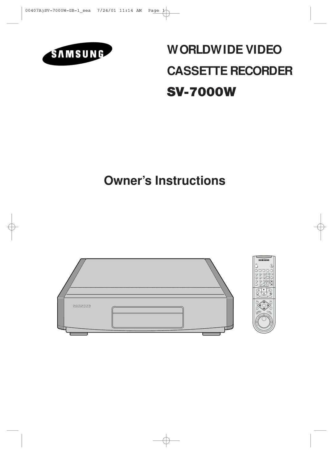 Samsung SV-7000W manual Worldwide Video Cassette Recorder 