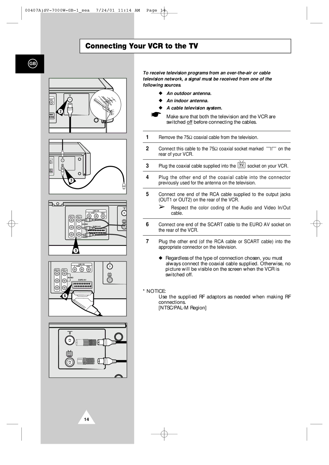 Samsung SV-7000W manual Connecting Your VCR to the TV 