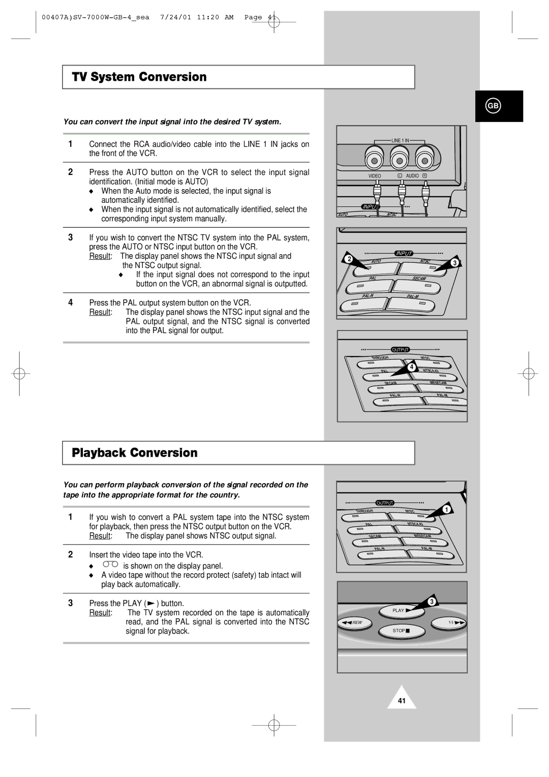 Samsung SV-7000W manual TV System Conversion, Playback Conversion 