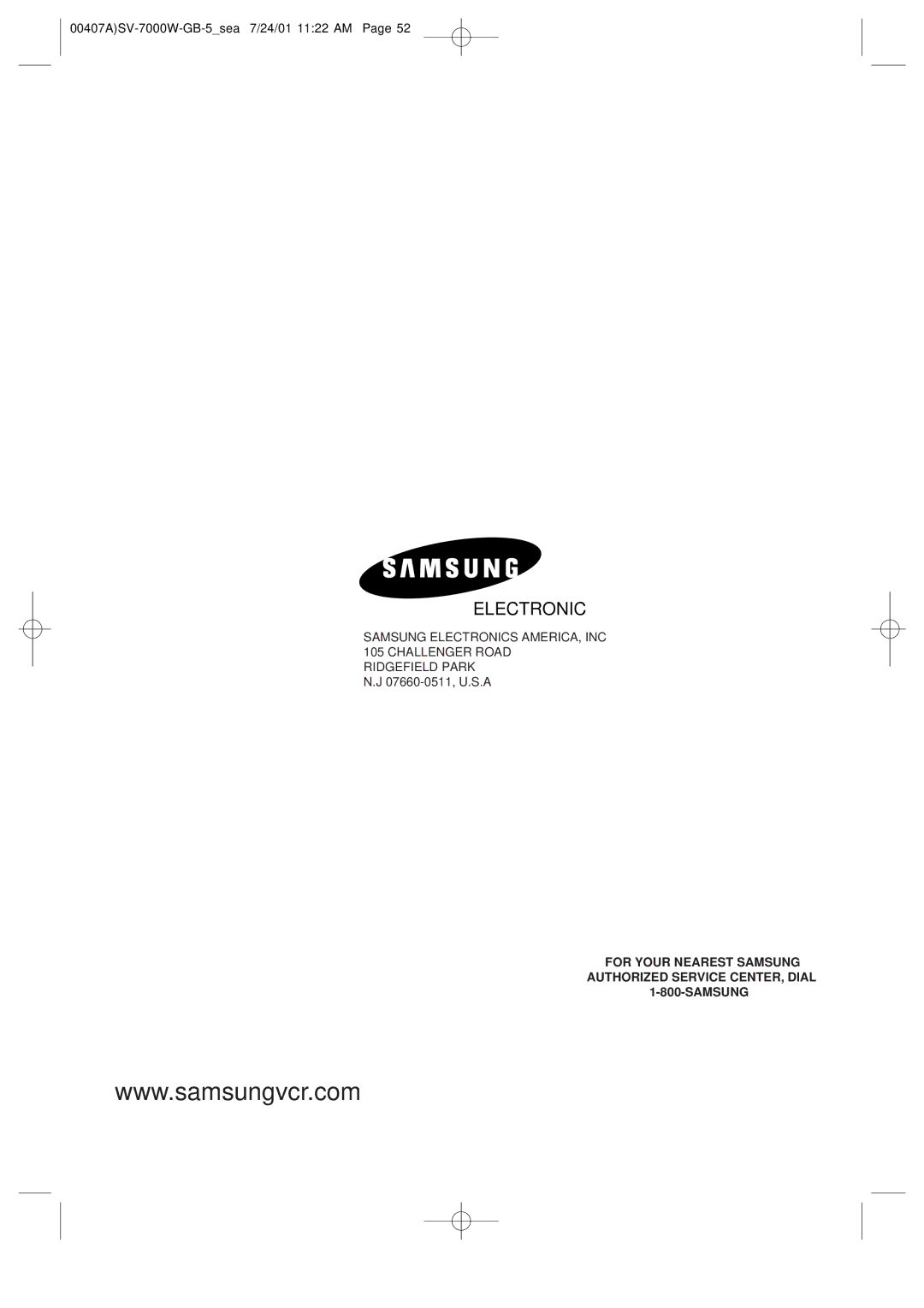 Samsung SV-7000W manual Electronics 