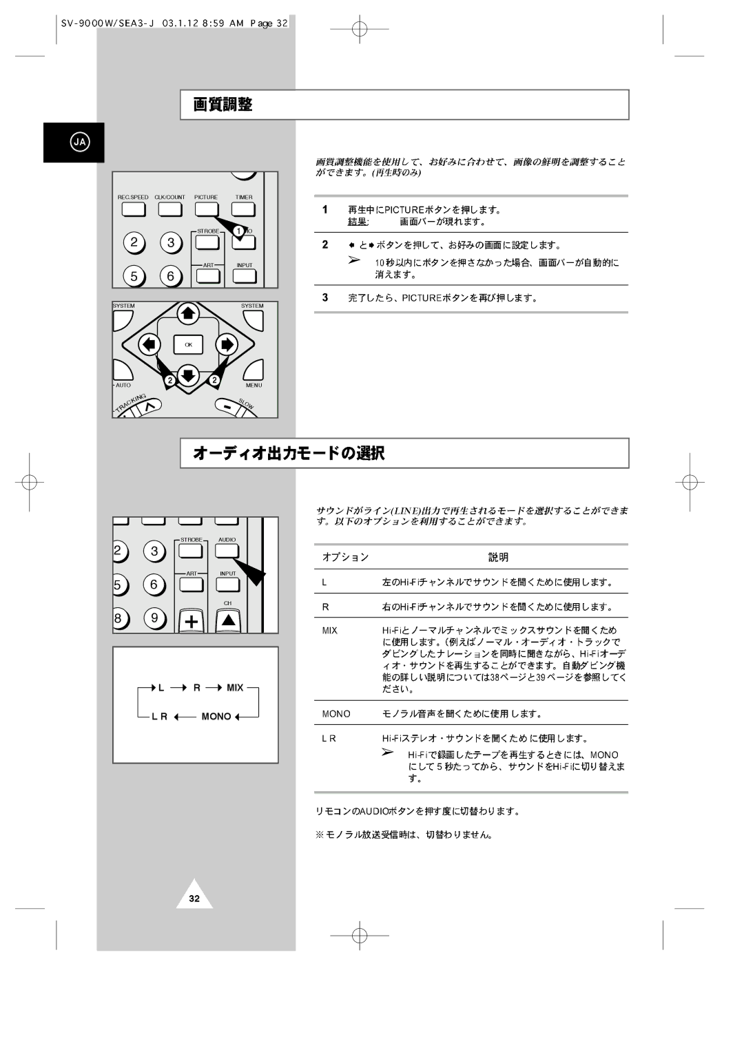 Samsung SV-9000W manual MIX Mono 