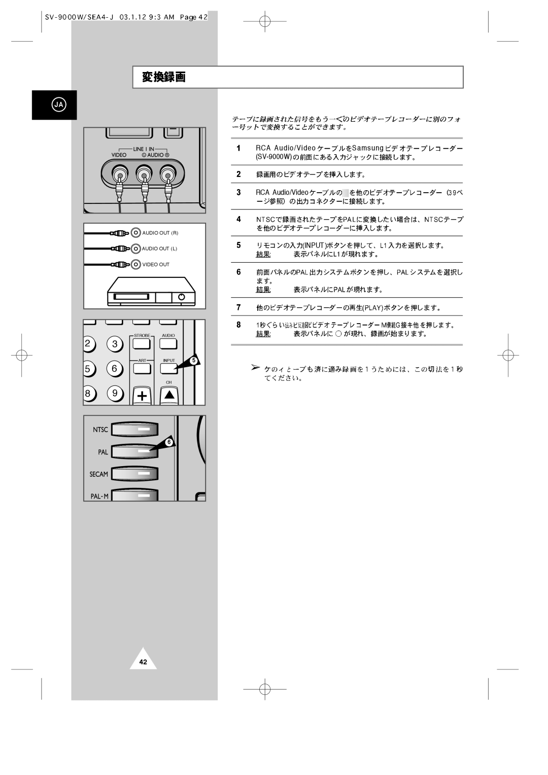 Samsung manual RCA Audio/Video Samsung SV-9000W Input 