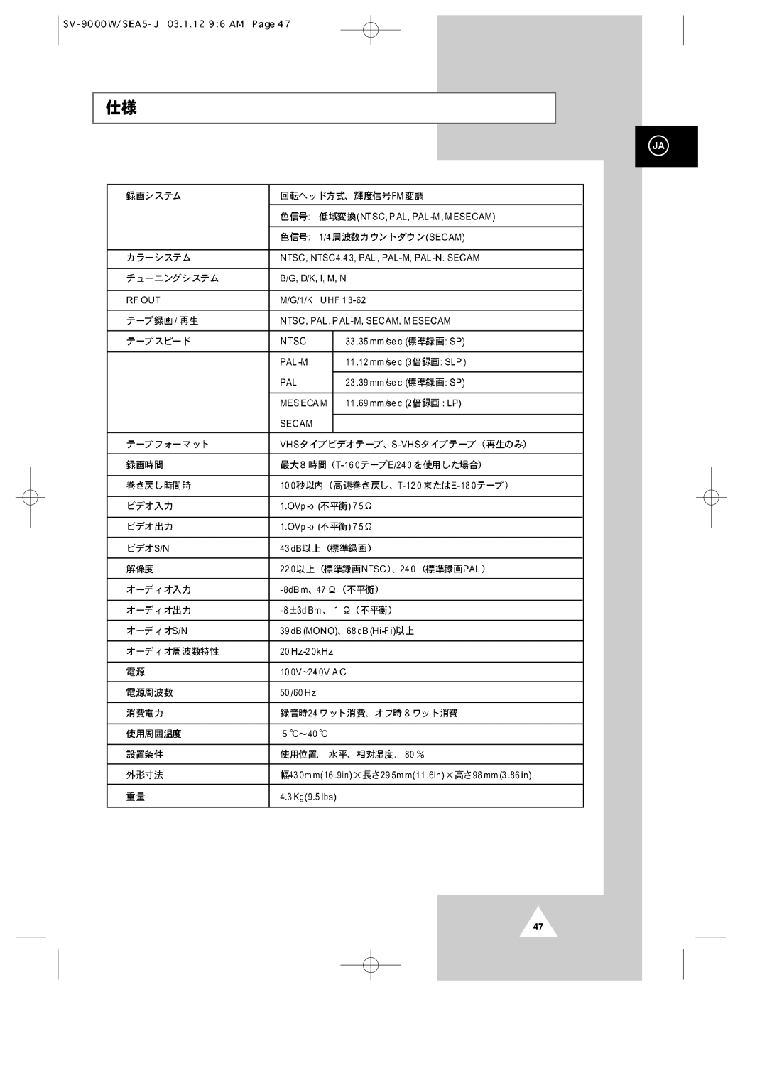 Samsung SV-9000W manual 