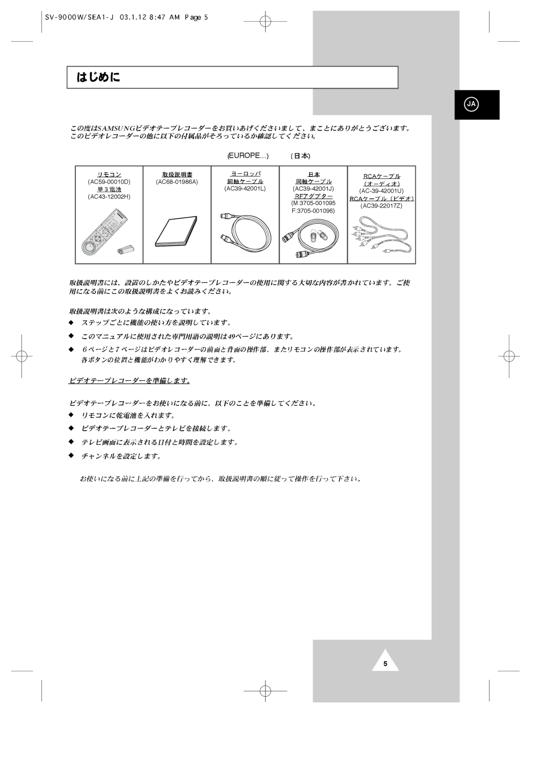 Samsung SV-9000W manual Europe 