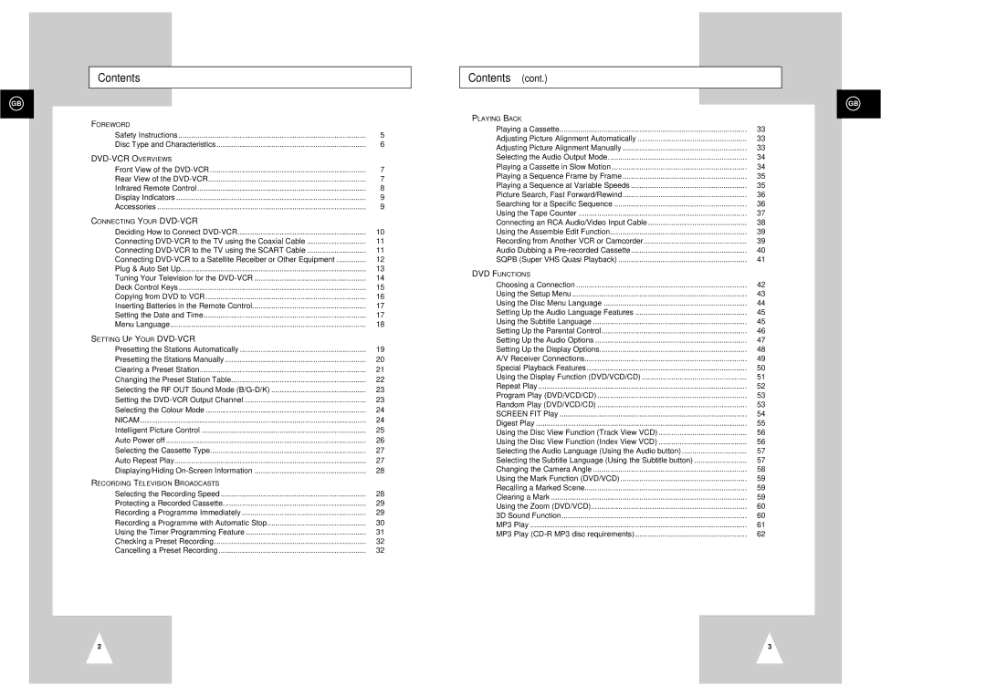 Samsung SV-DVD3E instruction manual Contents 