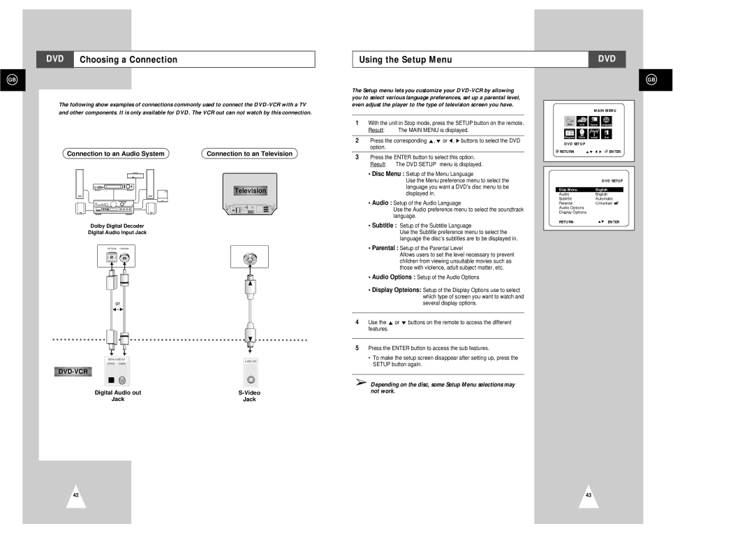 Samsung SV-DVD3E DVD Choosing a Connection Using the Setup Menu, Connection to an Television, Digital Audio out Video Jack 