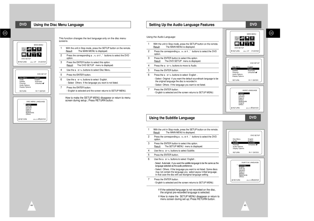 Samsung SV-DVD3E instruction manual Using the Subtitle Language, Using the Audio Language 