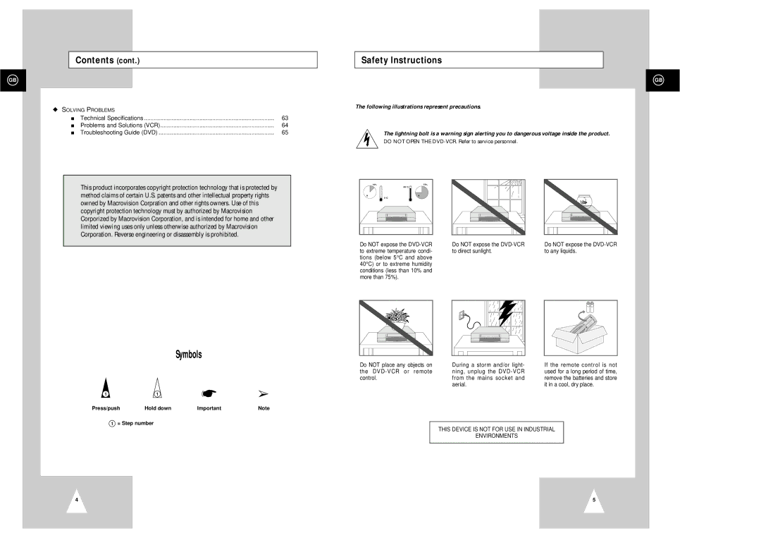 Samsung SV-DVD3E instruction manual Safety Instructions, Press/push Hold down = Step number 