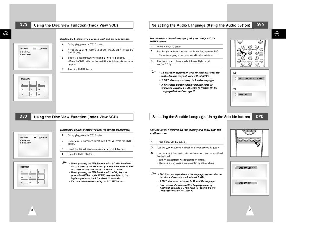 Samsung SV-DVD3E DVD disc can contain up to 8 audio languages, When pressing the Title button with a DVD the disc’s 