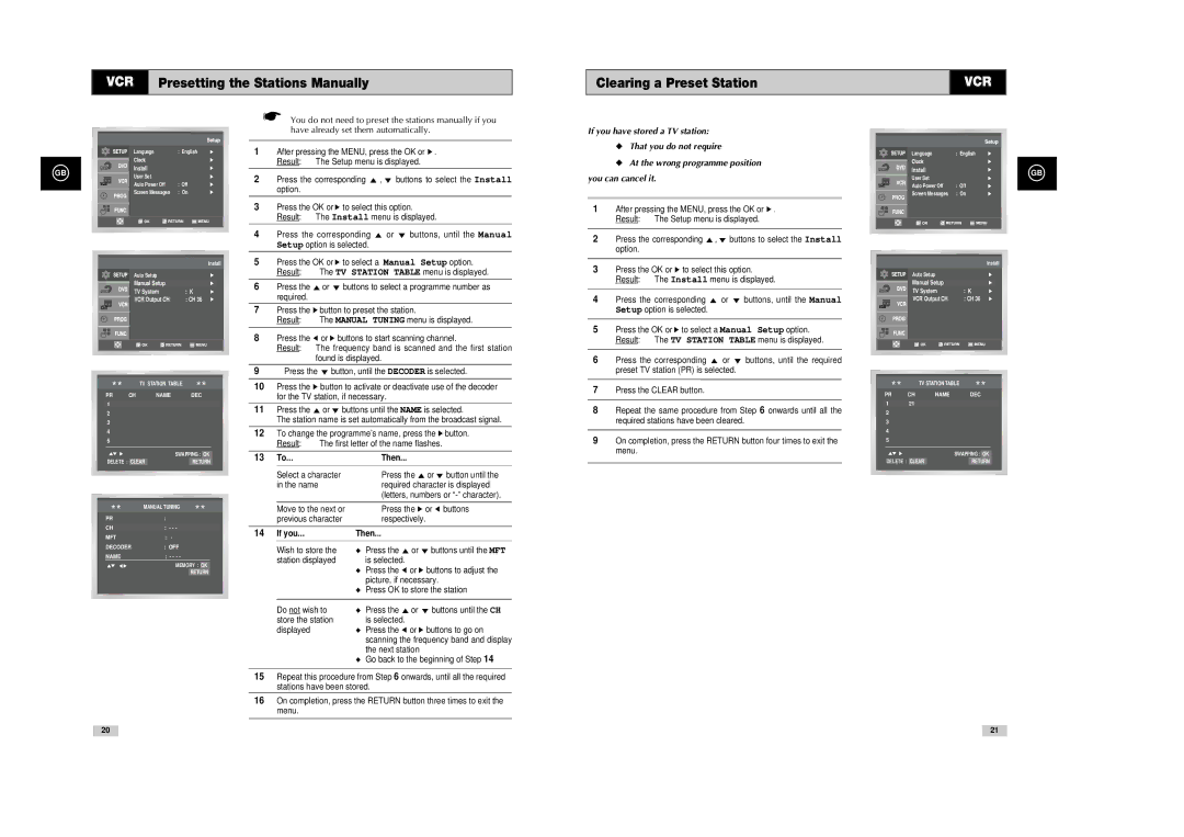 Samsung SV-DVD540 instruction manual Clearing a Preset Station, 13 To...Then, If you Then 