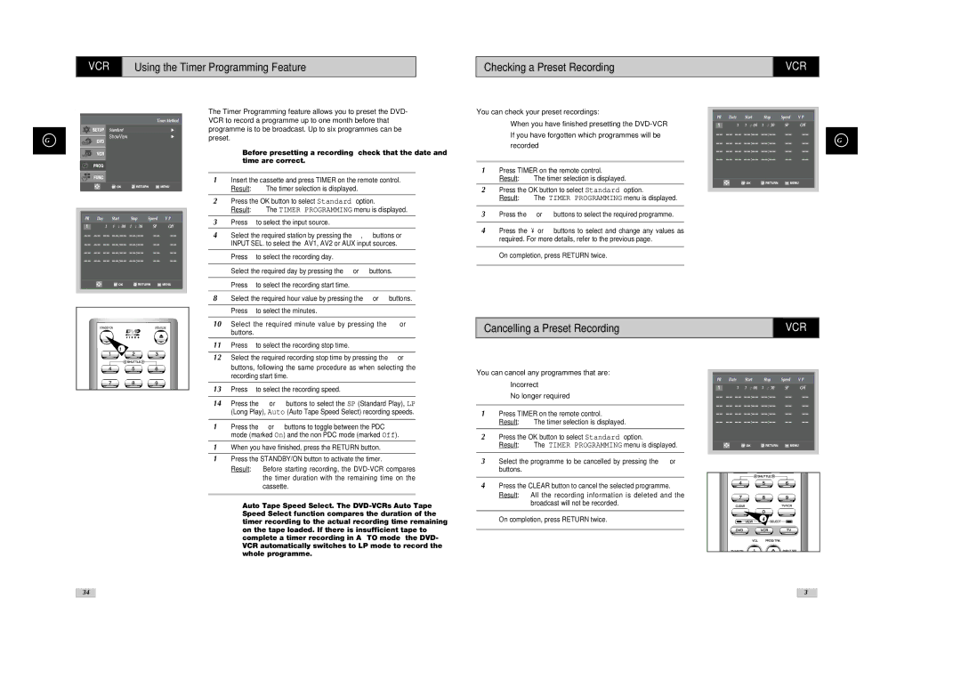 Samsung SV-DVD540 instruction manual Checking a Preset Recording, Cancelling a Preset Recording, Recorded 