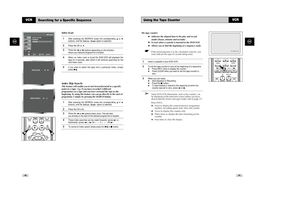 Samsung SV-DVD540 instruction manual Using the Tape Counter, Intro Scan 