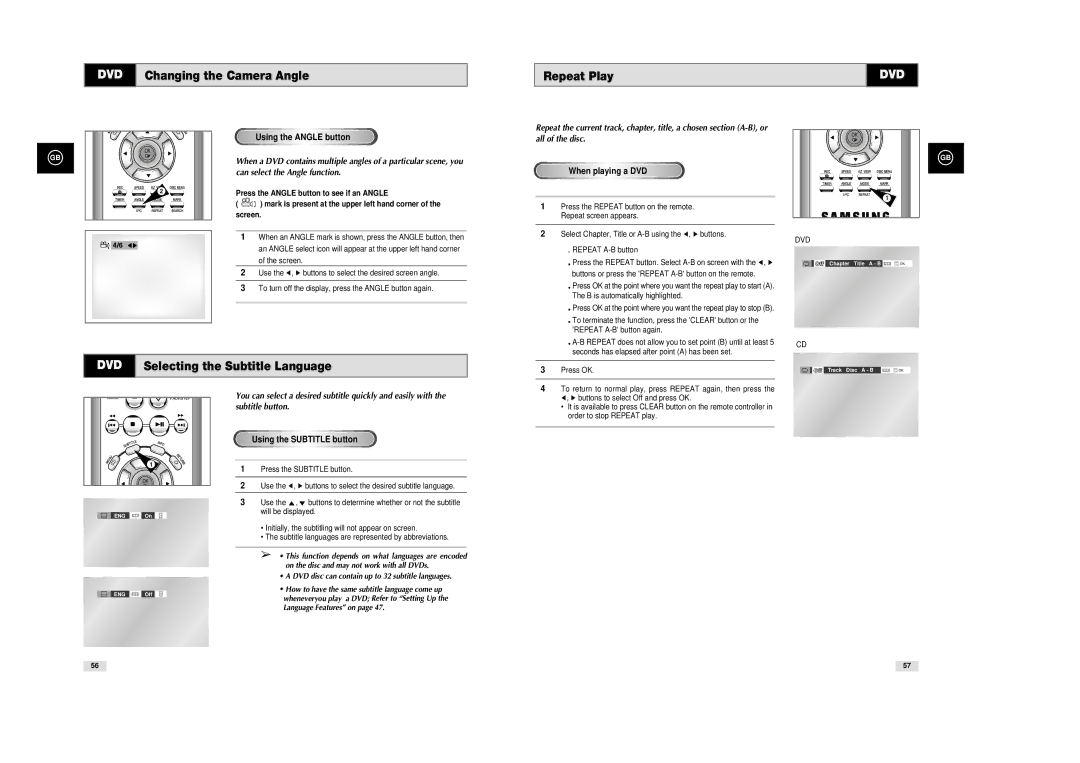 Samsung SV-DVD540 instruction manual DVD Changing the Camera Angle Repeat Play, All of the disc 