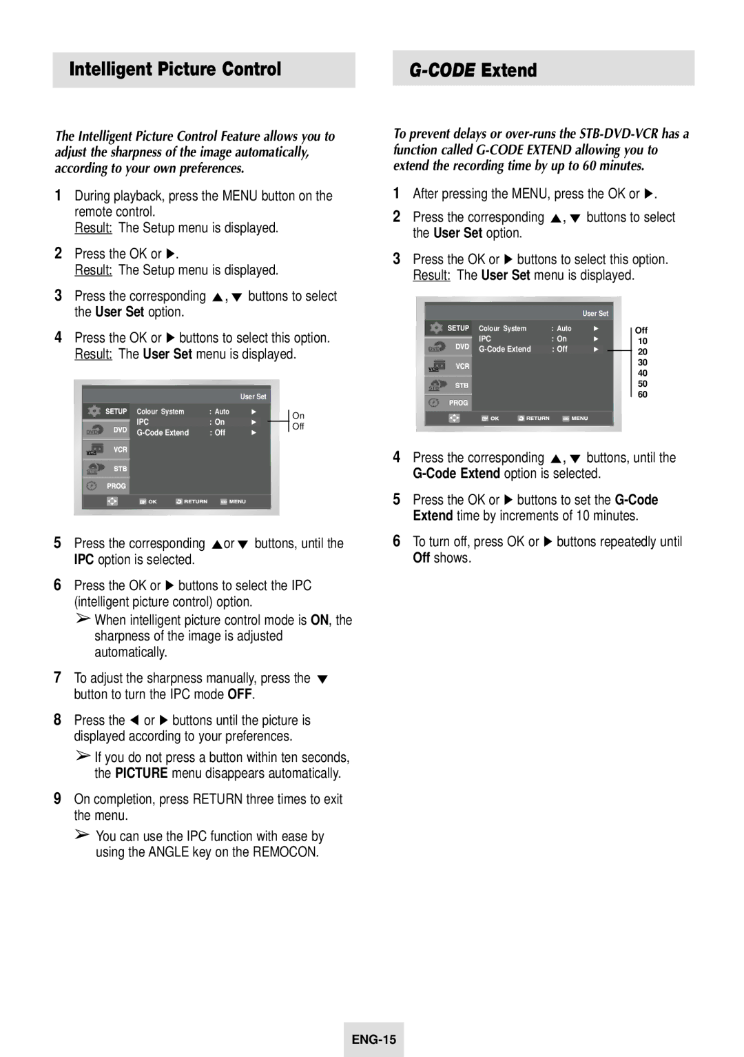 Samsung SV-DVD54T instruction manual Intelligent Picture Control, On completion, press Return three times to exit the menu 