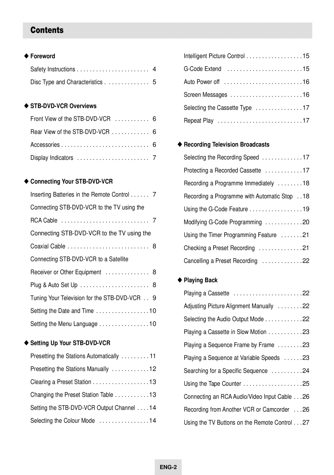 Samsung SV-DVD54T instruction manual Contents 