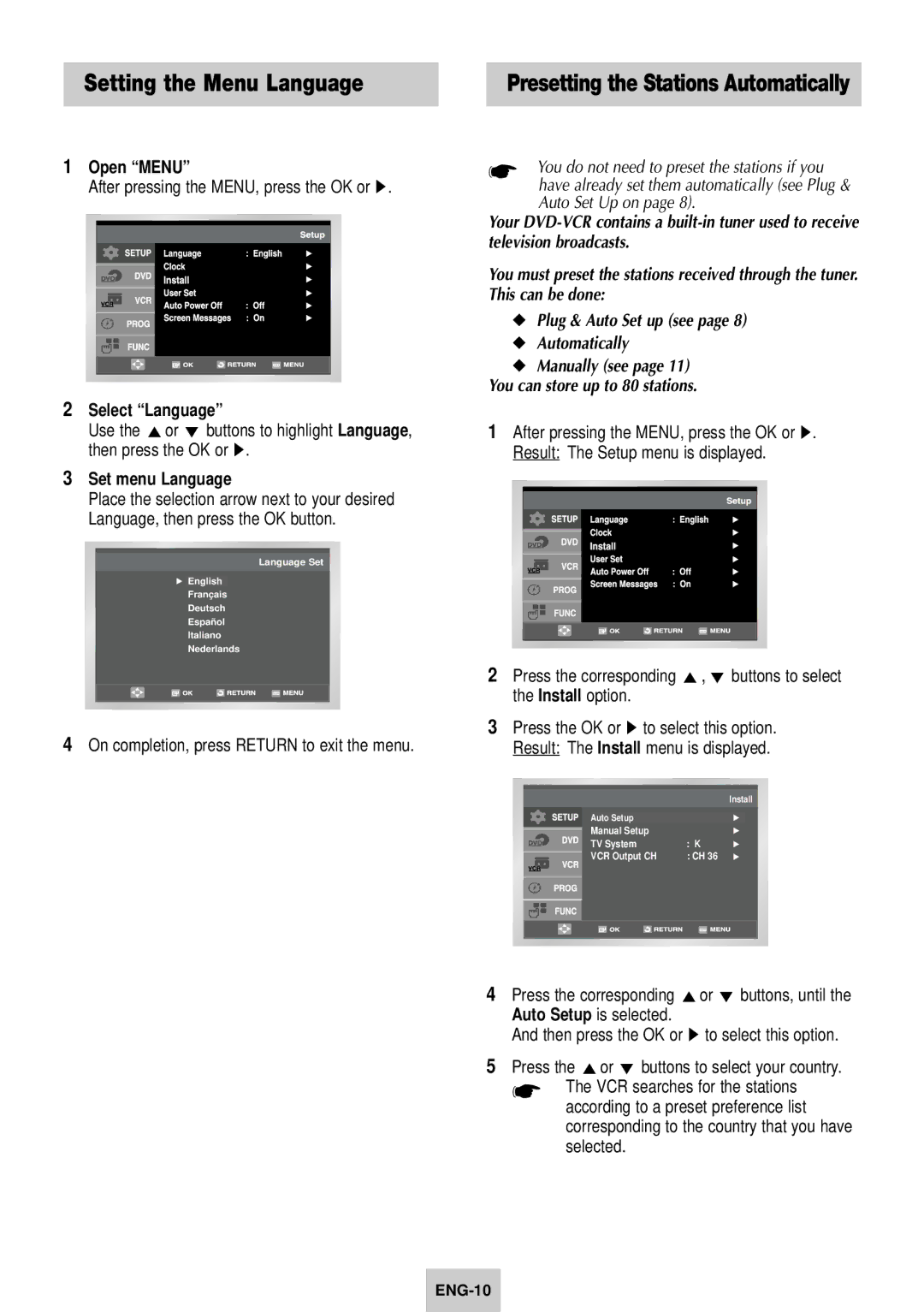 Samsung SV-DVD640 manual Setting the Menu Language, Open Menu, Select Language, Set menu Language 