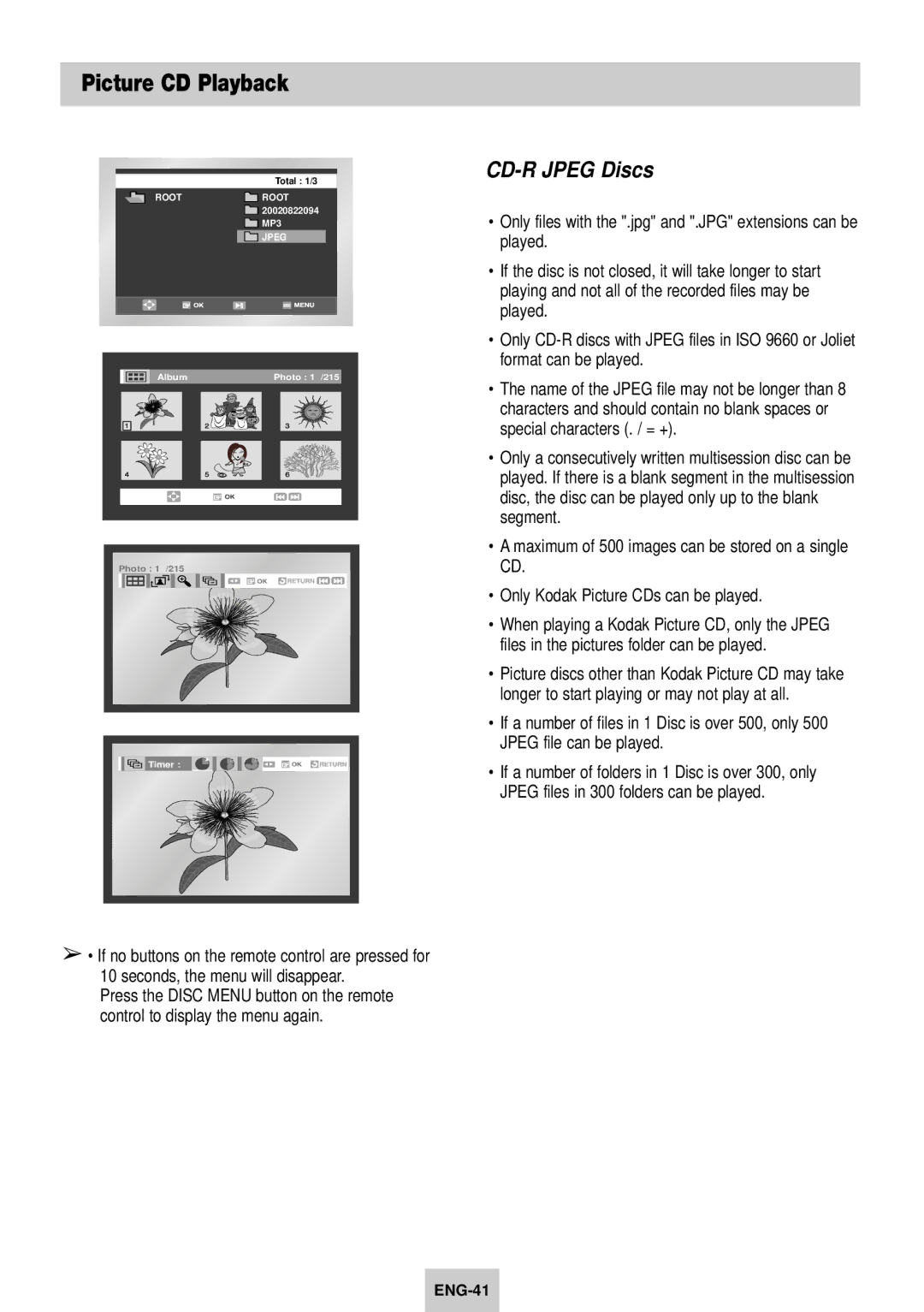 Samsung SV-DVD640 manual CD-R Jpeg Discs 