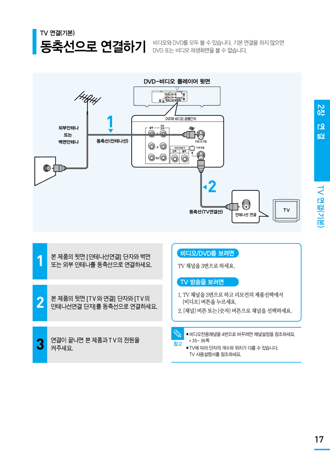 Samsung SV-DVD650 manual Tv 연결기본, 비디오/Dvd를 보려면, Tv 방송을 보려면 