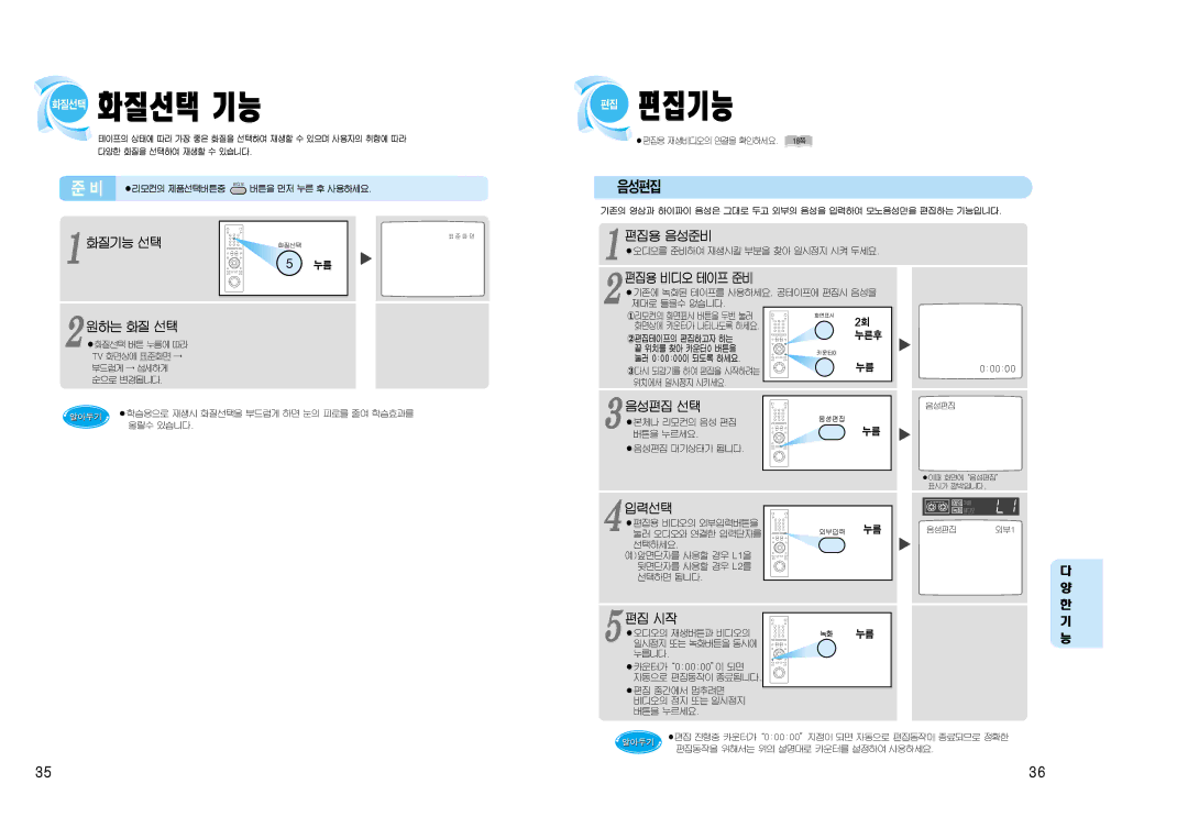 Samsung SV-J1000 manual 화질선택 기능 