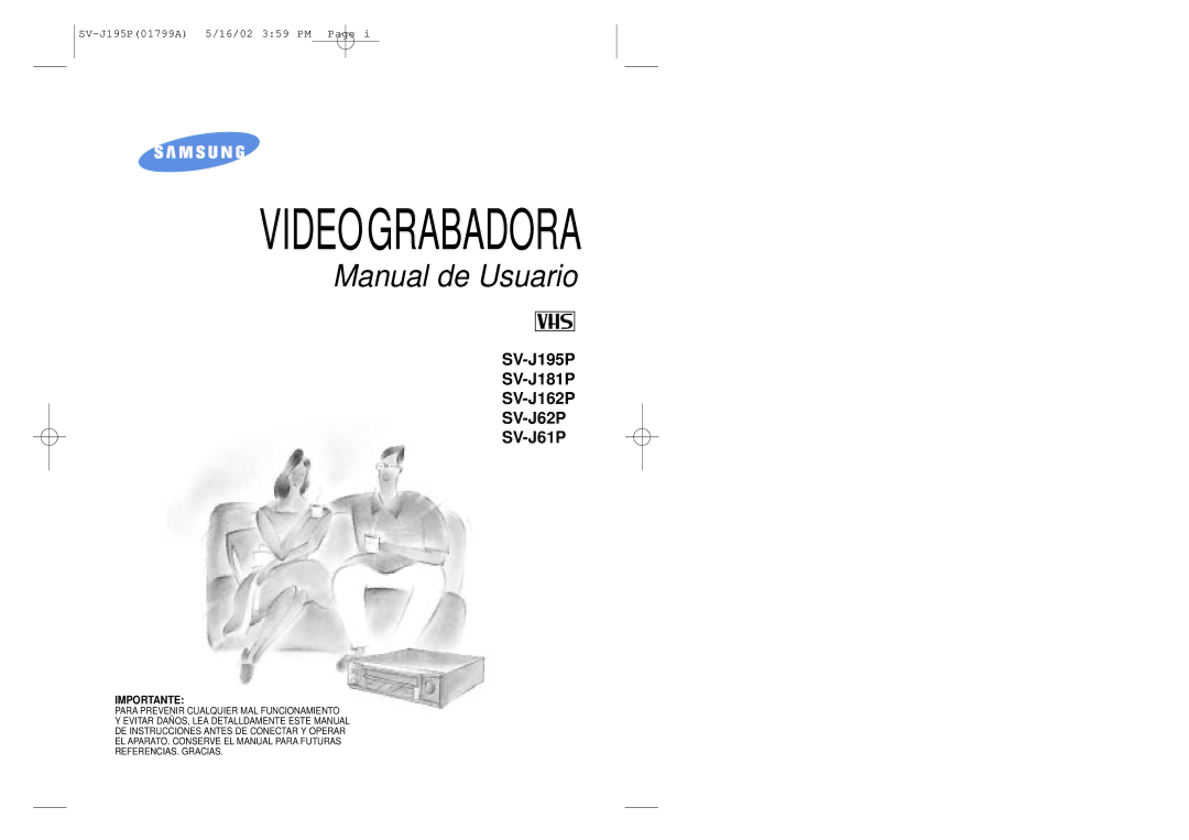 Samsung SV-J61P, SV-J62P, SV-J195P, SV-J181P, SV-J162P manual Video Grabadora 