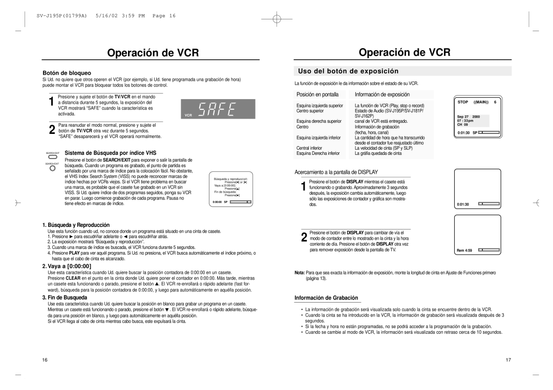 Samsung SV-J61P, SV-J62P, SV-J195P, SV-J181P, SV-J162P manual Uso del botó n de exposició n, Botó n de bloqueo, Vaya a 