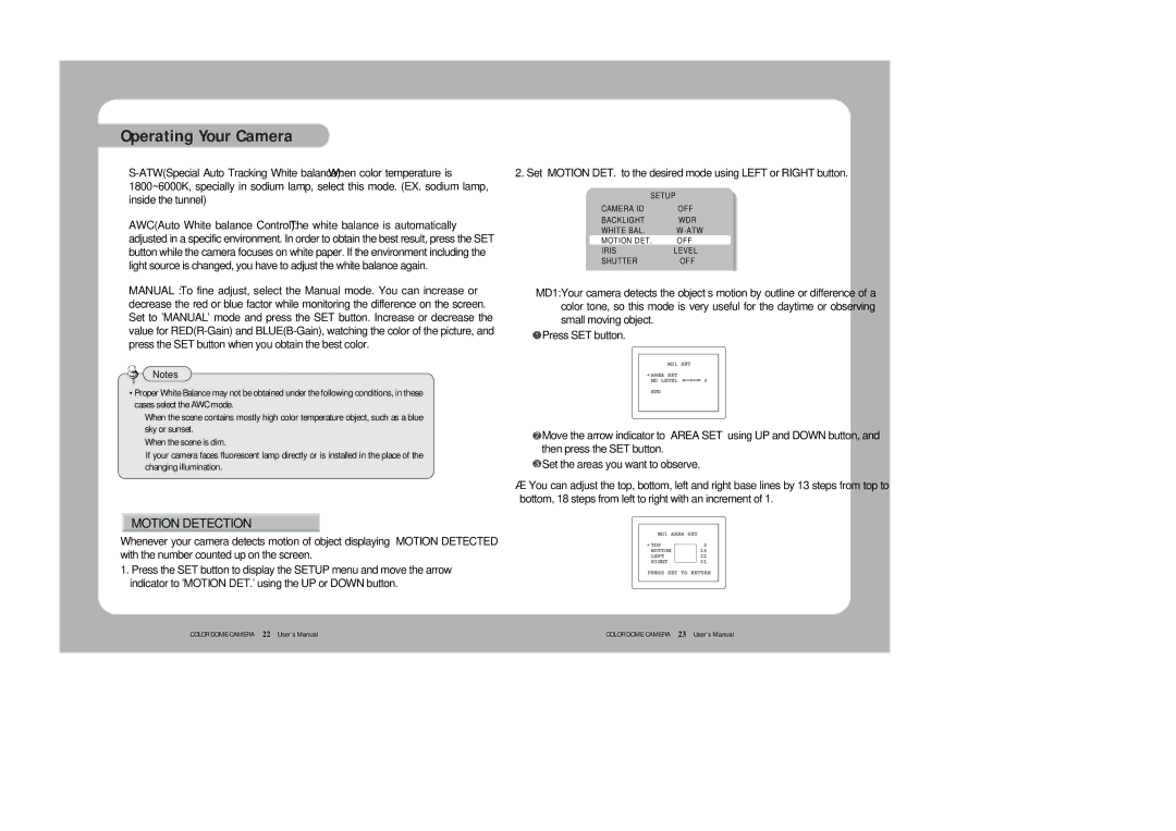 Samsung SVD-4120A/AW instruction manual Motion Detection 