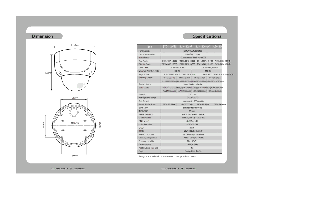 Samsung SVD-4120A/AW instruction manual Dimension Specifications, 46mm 