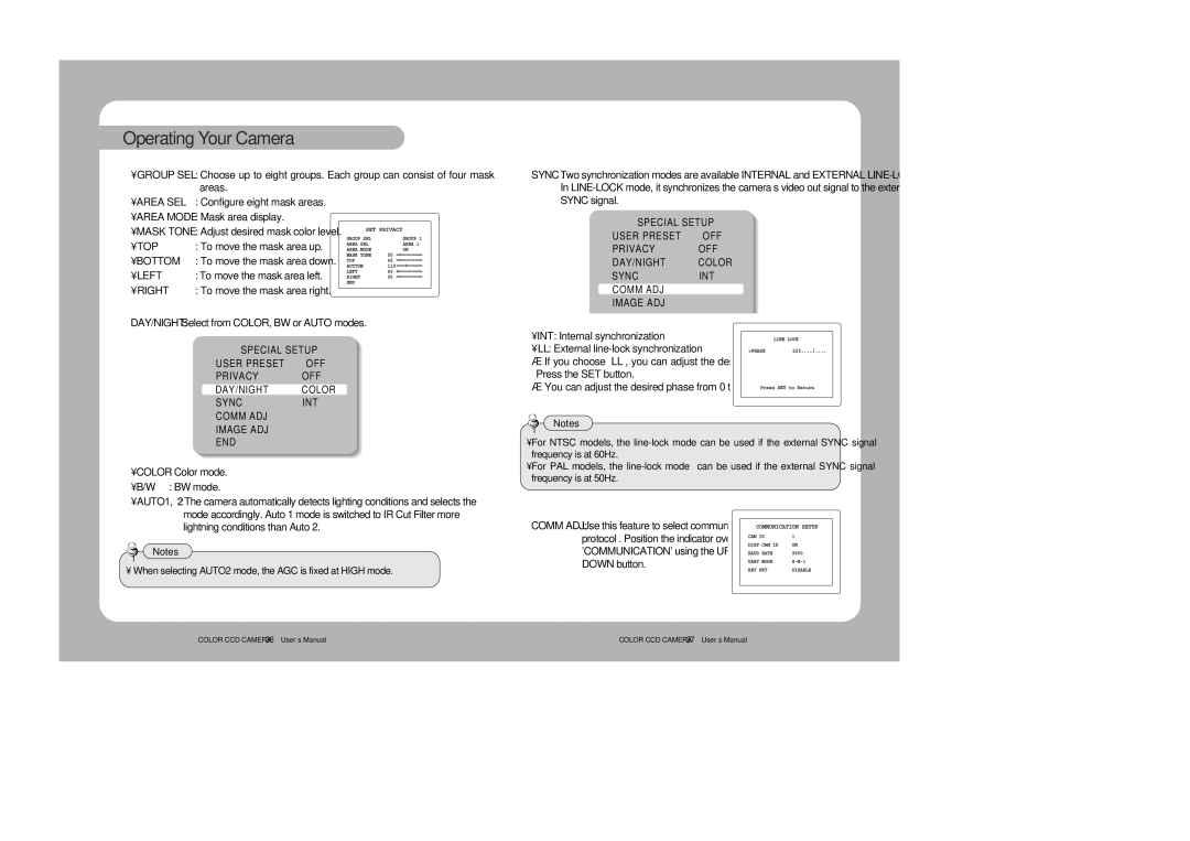 Samsung SVD-4300 user manual DAY/NIGHT Select from COLOR, BW or Auto modes, Color Color mode BW mode 