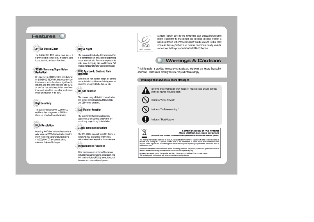 Samsung SVD-4300 user manual Features, 10x Optical Zoom 