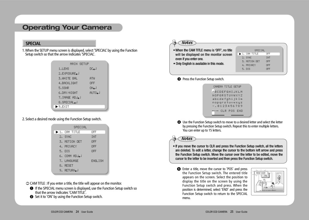 Samsung SVD-4600 manual Special, Camera Title Setup 