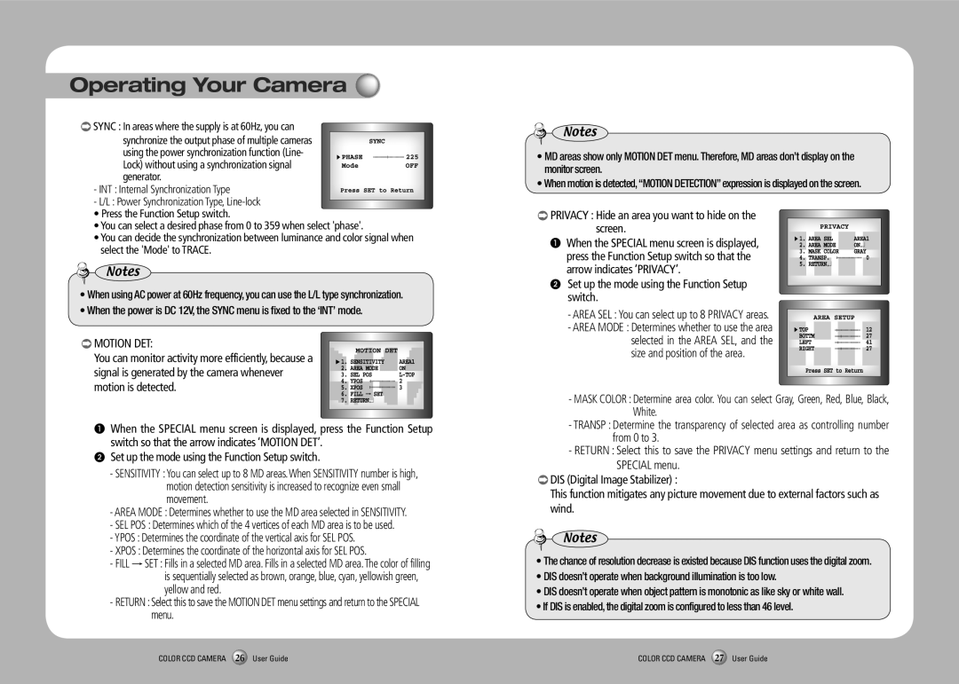 Samsung SVD-4600 manual Motion DET, Set up the mode using the Function Setup switch 