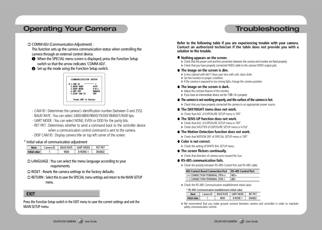 Samsung SVD-4600 manual Troubleshooting, Exit, Comm ADJ Communication Adjustment 