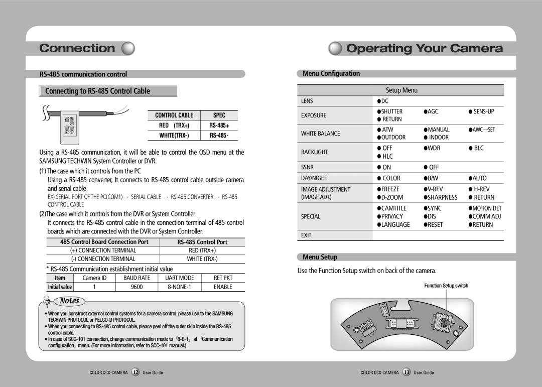 Samsung SVD-4600 manual Operating Your Camera 