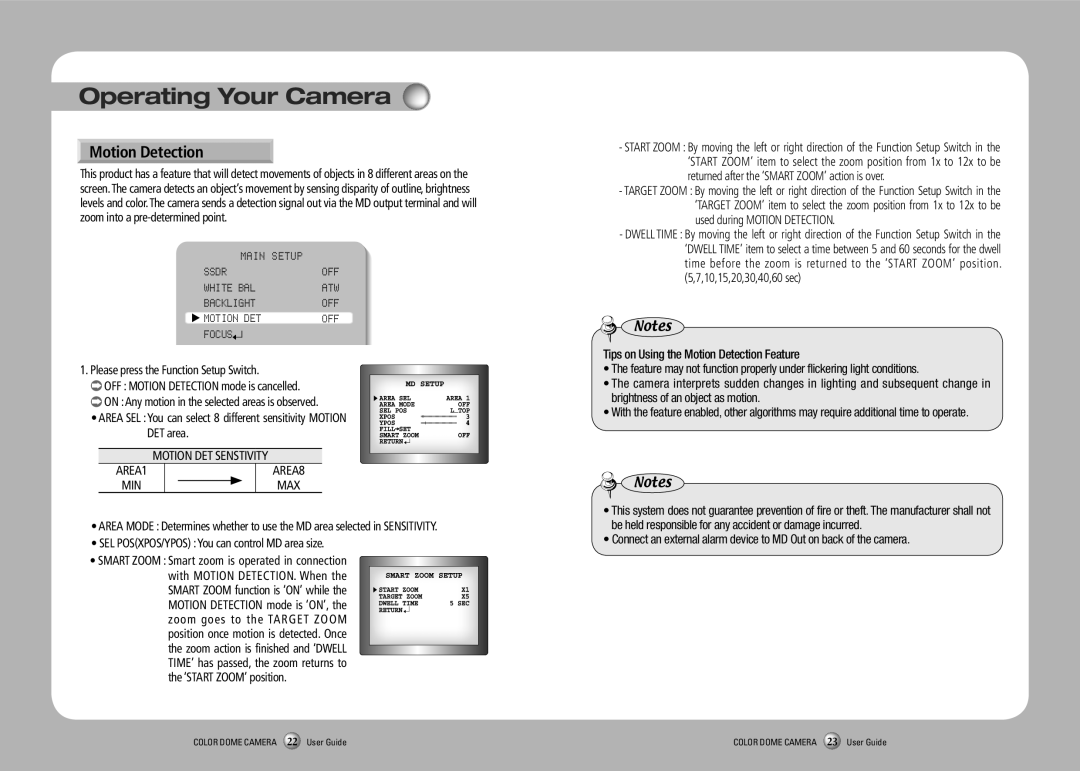 Samsung SVD-4700 manual Motion Detection, Motion DET Senstivity 