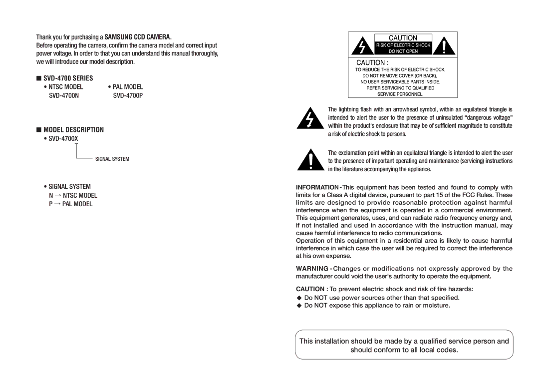 Samsung manual Thank you for purchasing a Samsung CCD Camera, SVD-4700P 