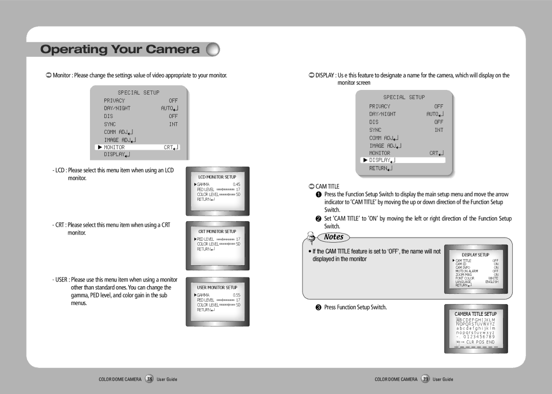 Samsung SVD-4700 manual Comm ADJ Image ADJ Monitor, Display Return CAM Title 