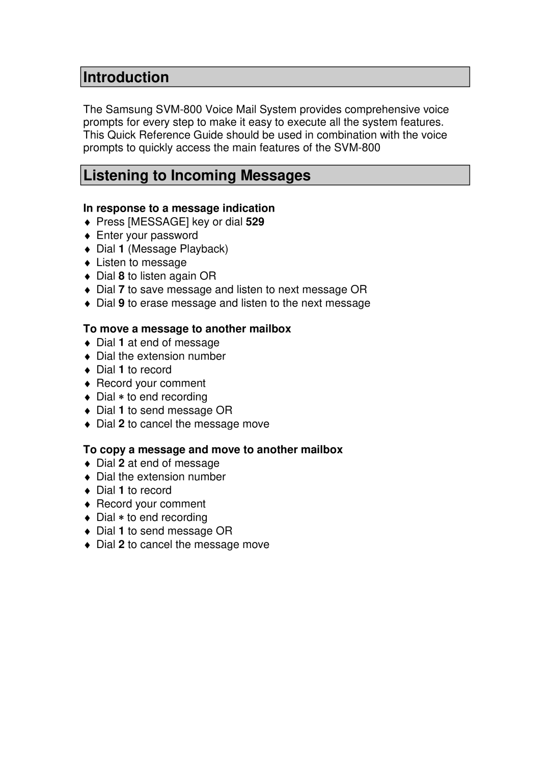 Samsung SVM-800 manual Introduction, Listening to Incoming Messages, Response to a message indication 