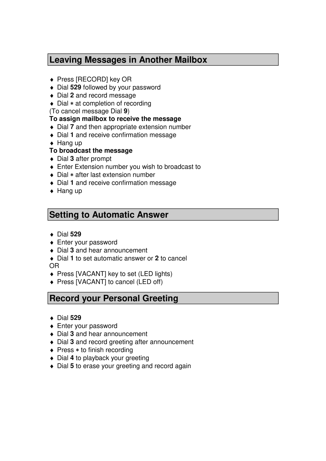 Samsung SVM-800 manual Leaving Messages in Another Mailbox, Setting to Automatic Answer, Record your Personal Greeting 