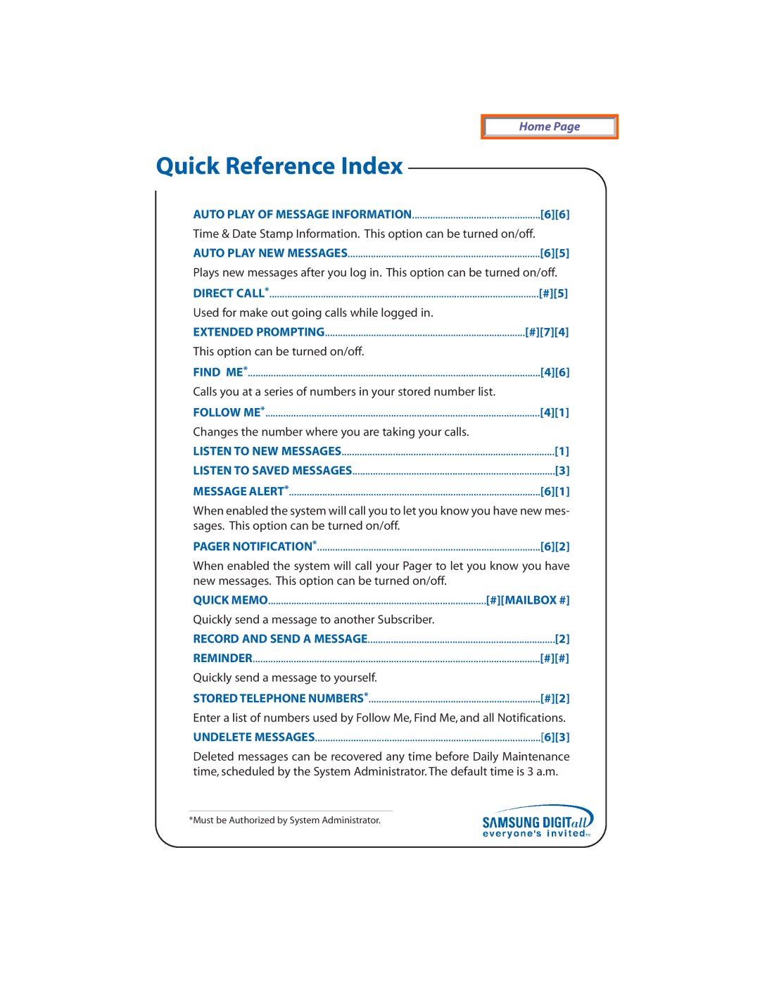 Samsung SVMi-16E, SVMi-8E, SVMi-4E manual Quick Reference Index 