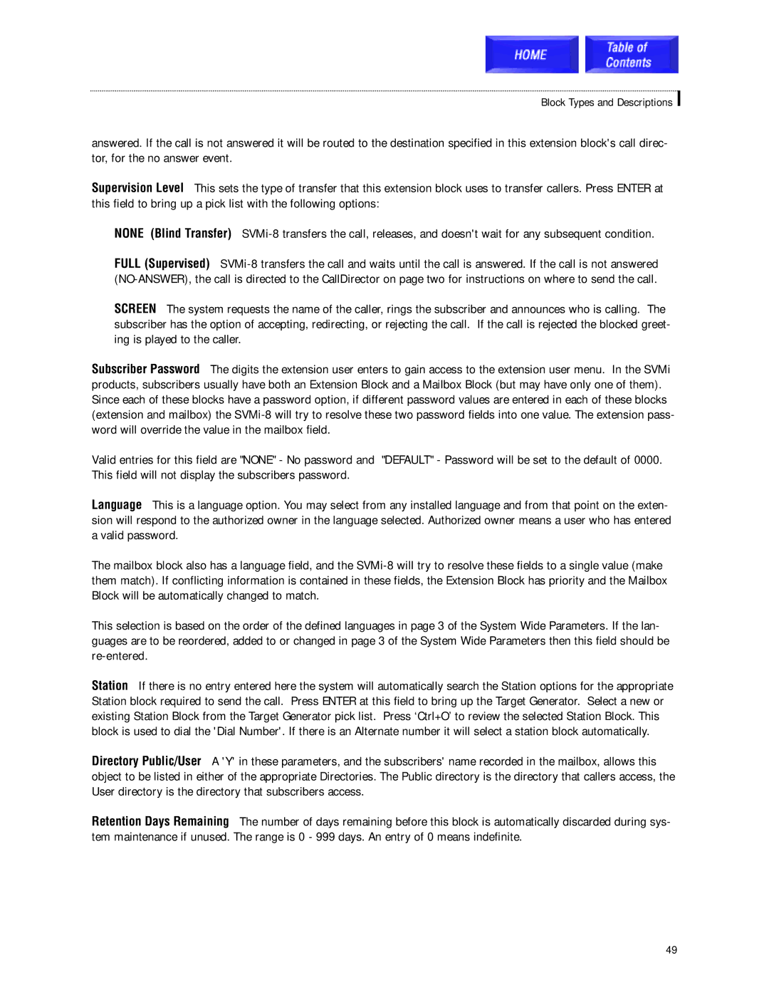 Samsung SVMi-8 technical manual Block Types and Descriptions 