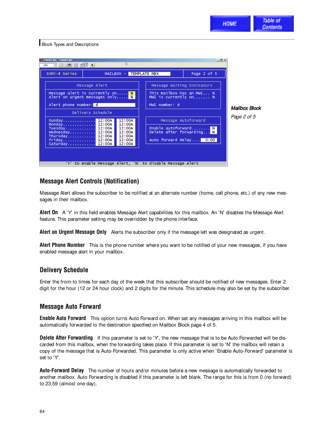 Samsung SVMi-8 technical manual Message Alert Controls Notification, Delivery Schedule, Message Auto Forward 