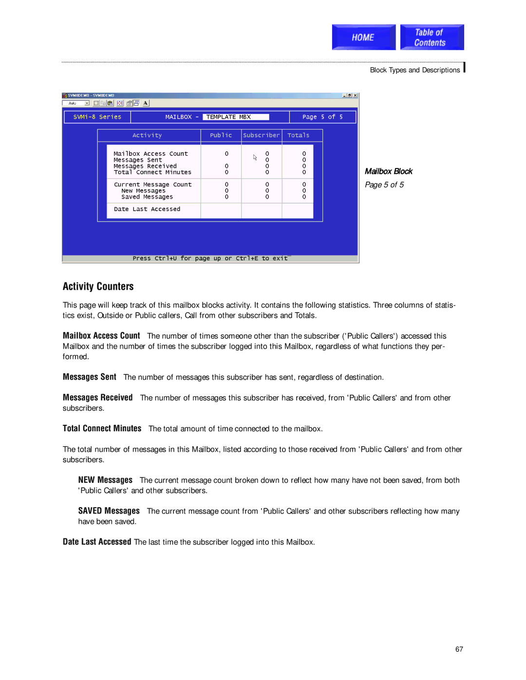 Samsung SVMi-8 technical manual Activity Counters 