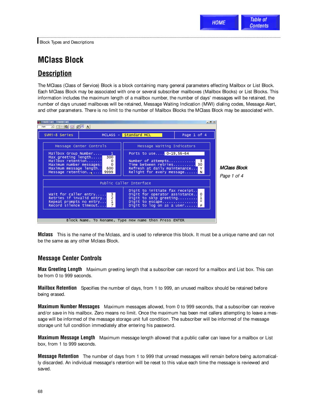 Samsung SVMi-8 technical manual MClass Block, Message Center Controls 